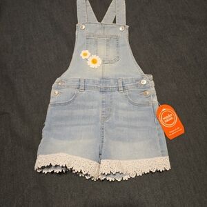Wonder Nation Light Blue Denim Overalls with Lace and Floral Detail